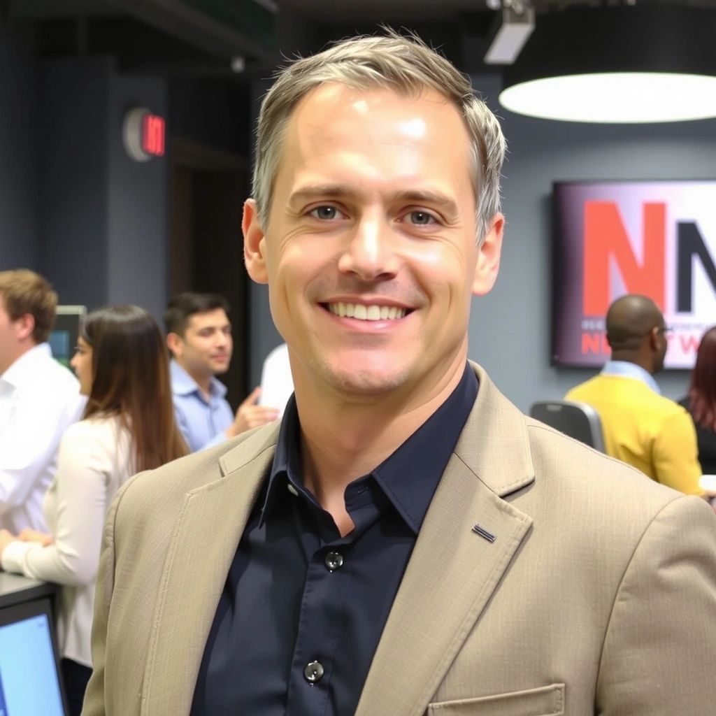 Ritratto di un giornalista esperto, uomo, sorridente