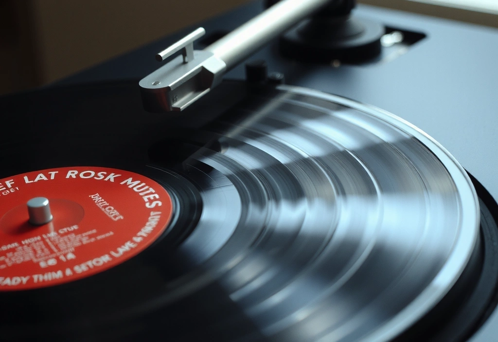 Un primo piano di un disco in vinile che gira su un giradischi
