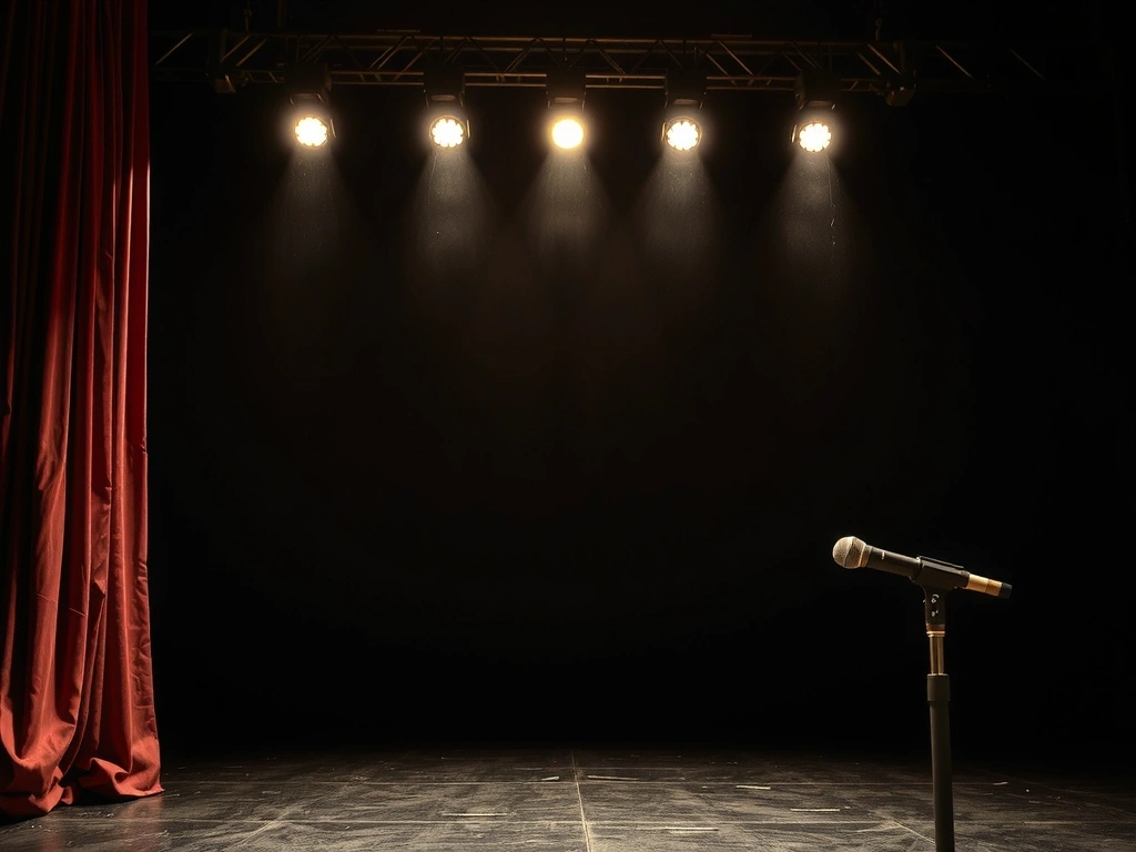 Un palco con un microfono e luci di scena