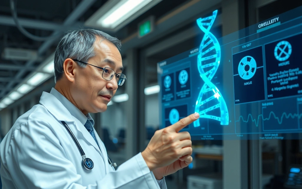 Un medico che usa un tablet in un laboratorio futuristico