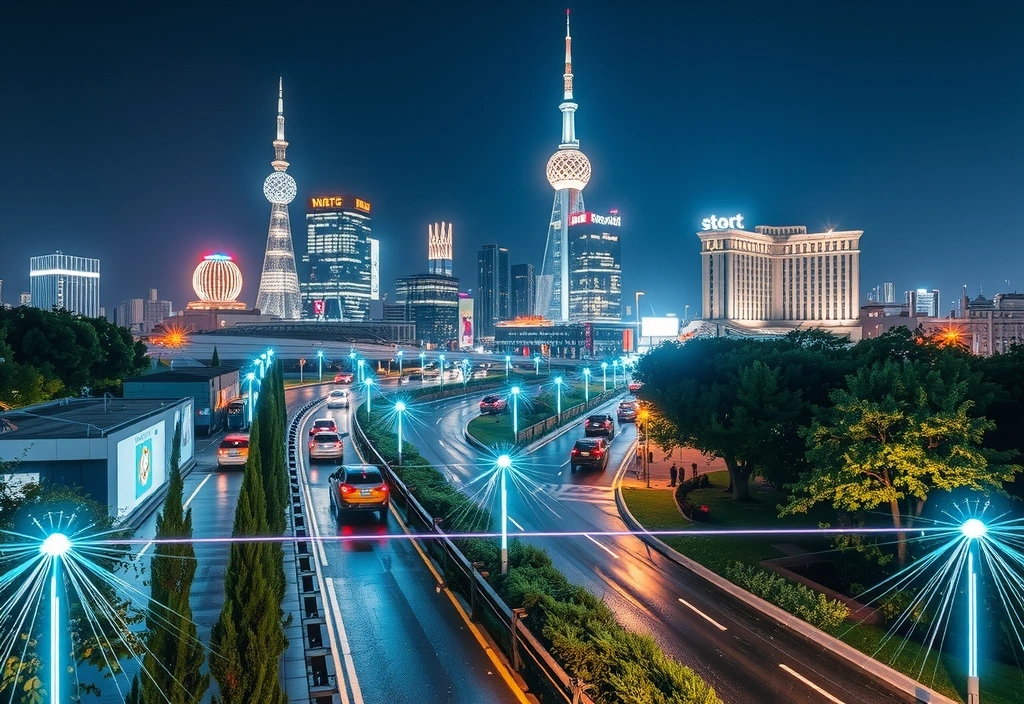 Città intelligente con sensori IoT e veicoli autonomi